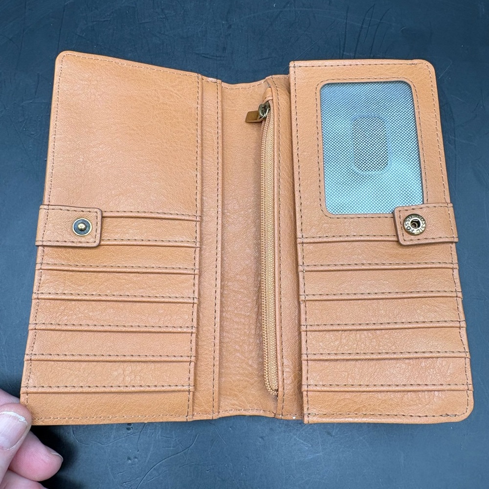 FOSSIL Camel Leather Wallet Liza Slim Bifold Weave Design 7x4 Unused Interior - Picture 4 of 8